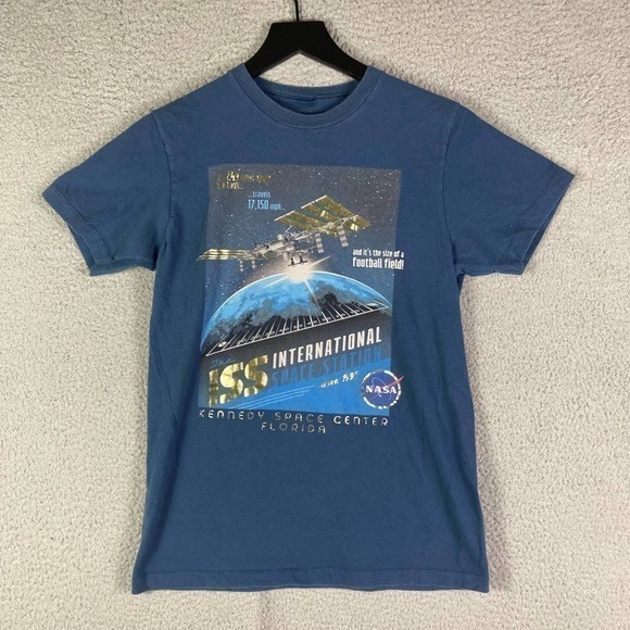 NASA Space Station Shirt International Size Small Adult Unisex Blue Graphic Tee - Picture 4 of 9